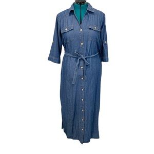 NWOT I Gee Dress Denim Blue Maxi 1X